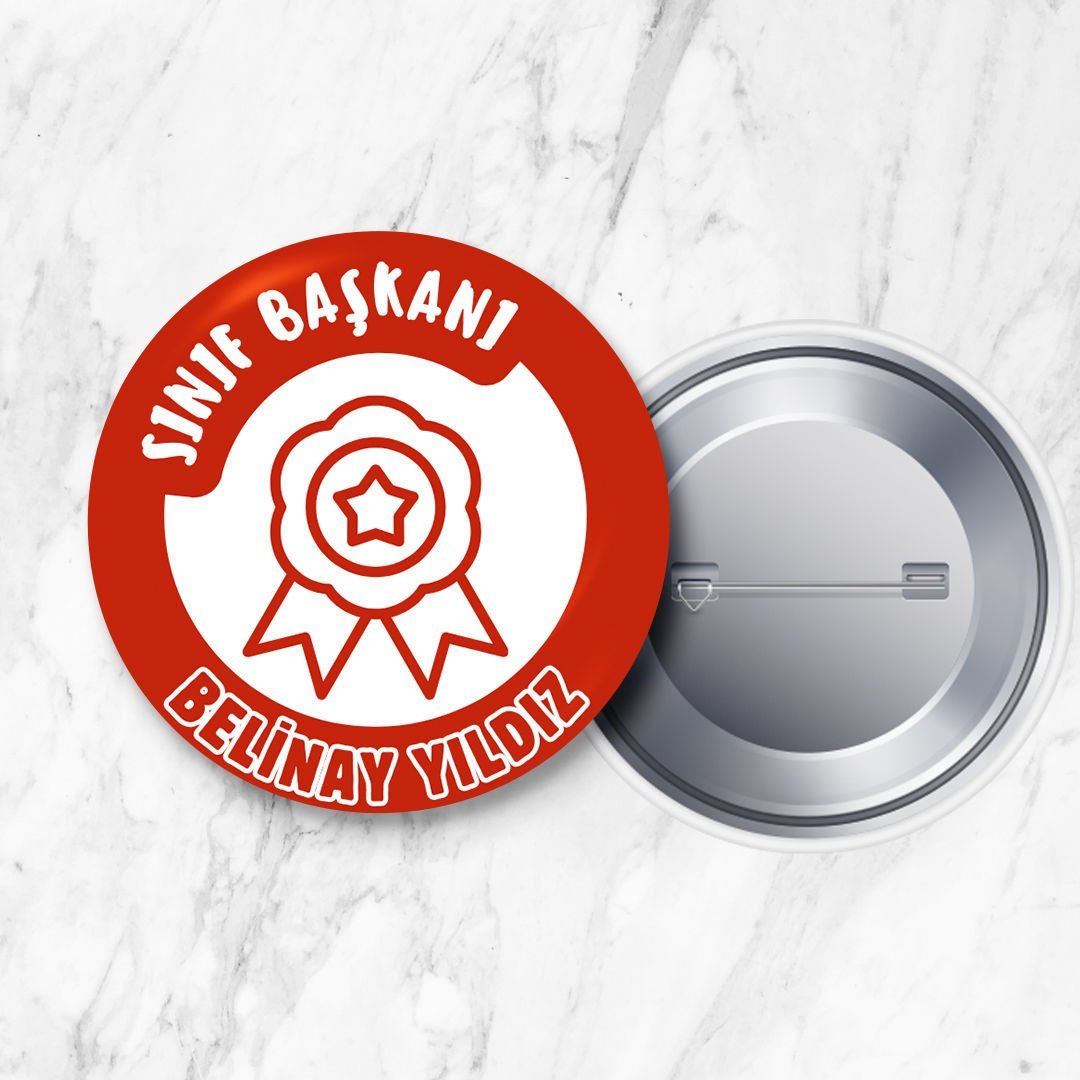 İsme Özel Sınıf Başkanı Metal Yaka Rozeti 58 mm