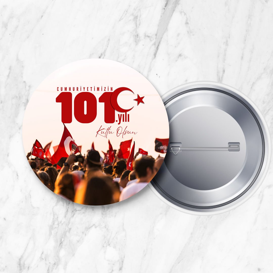 29 Ekim Cumhuriyet Bayramı 101. Yıl Özel İğneli Yaka Rozeti 58 mm (Model No: 06)