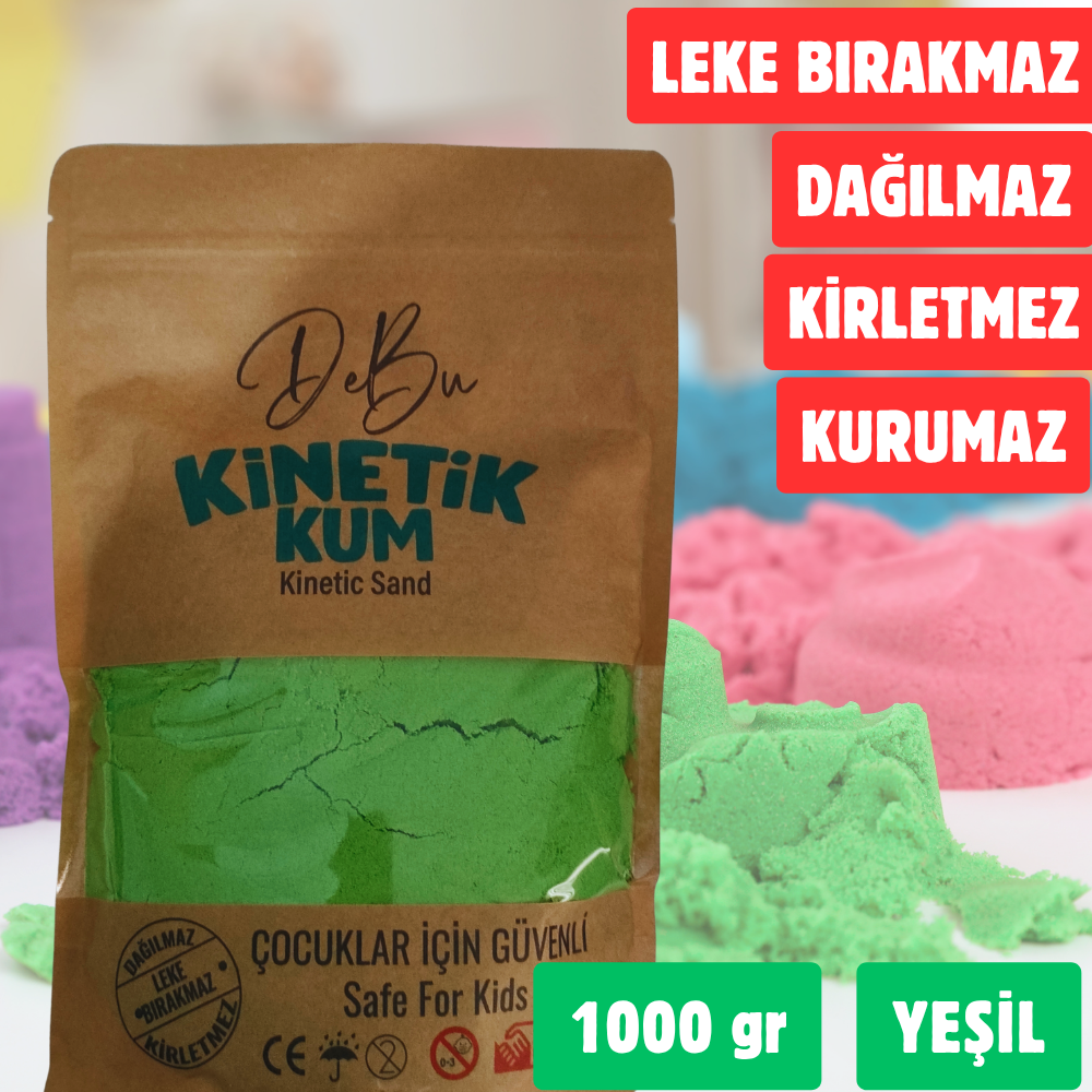 Dağılmaz Kirletmez Kurumaz Kinetik Kum 1000 Gr - Yeşil
