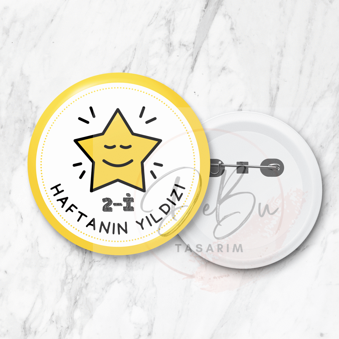 Sınıf İsmi Yazılı Haftanın Yıldızı Rozeti 58 mm Büyük Boy