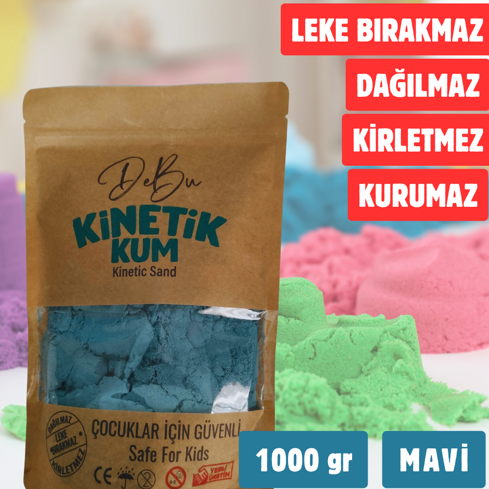 Dağılmaz Kirletmez Kurumaz Kinetik Kum 1000 Gr - Mavi
