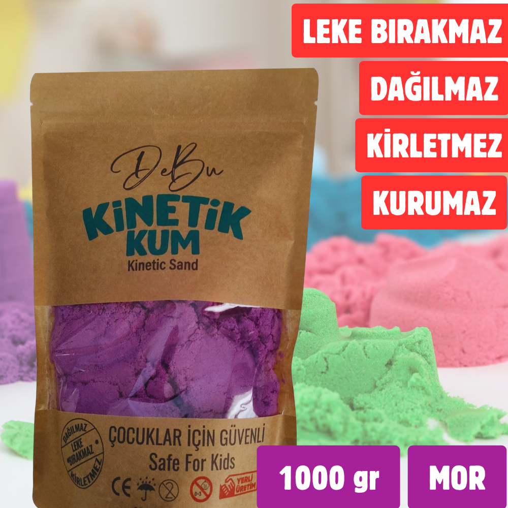Dağılmaz Kirletmez Kurumaz Kinetik Kum 1000 Gr - Mor