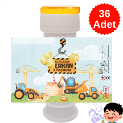 36 Adet İş Makineleri ve İnşaat Temalı İsme Özel Köpük Baloncuk – Doğum Günü Hediyeliği ve Parti Süsü