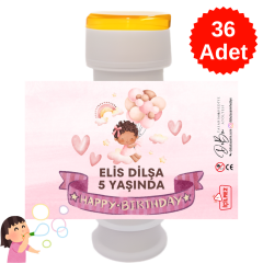 36 Adet Pembe Zemin ve Kalp Detaylı İsme Özel Köpük Baloncuk – Doğum Günü Hediyeliği ve Parti Süsü