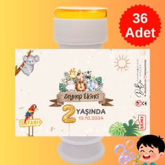 36 Adet Sevimli Hayvanlar Safari Temalı İsme Özel Köpük Baloncuk – Doğum Günü Hediyeliği ve Parti Süsü