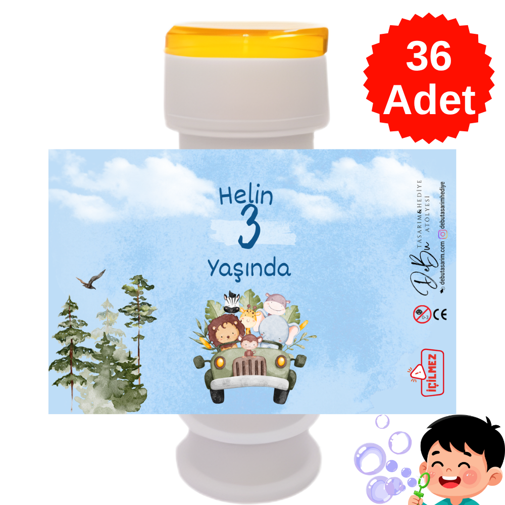 36 Adet Sevimli Hayvanlar Temalı İsme Özel Köpük Baloncuk – Doğum Günü Hediyeliği ve Parti Süsü