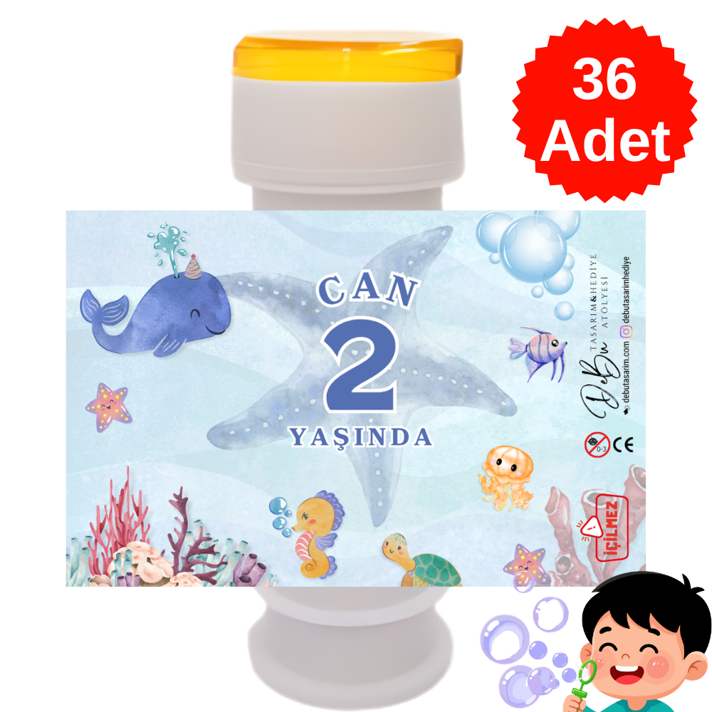 36 Adet Su Altı Deniz Temalı İsme Özel Köpük Baloncuk – Doğum Günü Hediyeliği ve Parti Süsü