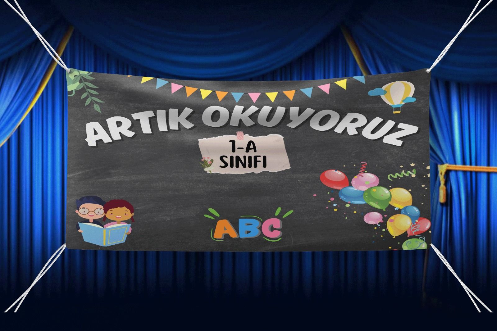 Okuma Bayramı Hatırası Artık Okuyoruz Yazılı Fotoğraf Çekim Arka Fon Branda Afiş Model No: 02