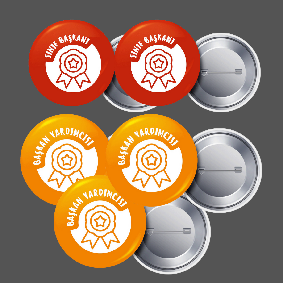 Sınıf Başkanı (2 Adet) Başkan Yardımcısı (3 Adet) İğneli Yaka Rozeti 58 mm Büyük Boy