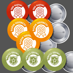 Sınıf Başkanı (2 Adet) Başkan Yardımcısı (3 Adet) Nöbetçi Öğrenci (3 Adet) Yaka Rozeti 58 mm