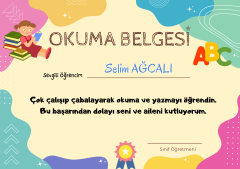 İsme Özel İsimli Okuma Belgesi (Model No: 01)