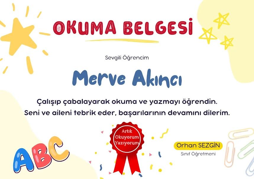 Kişiye Özel İsimli Okuma Belgesi (Model No: 03)