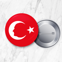 Atatürk Siluetli Türk Bayrağı İğneli Yaka Rozeti 58 mm Büyük Boy