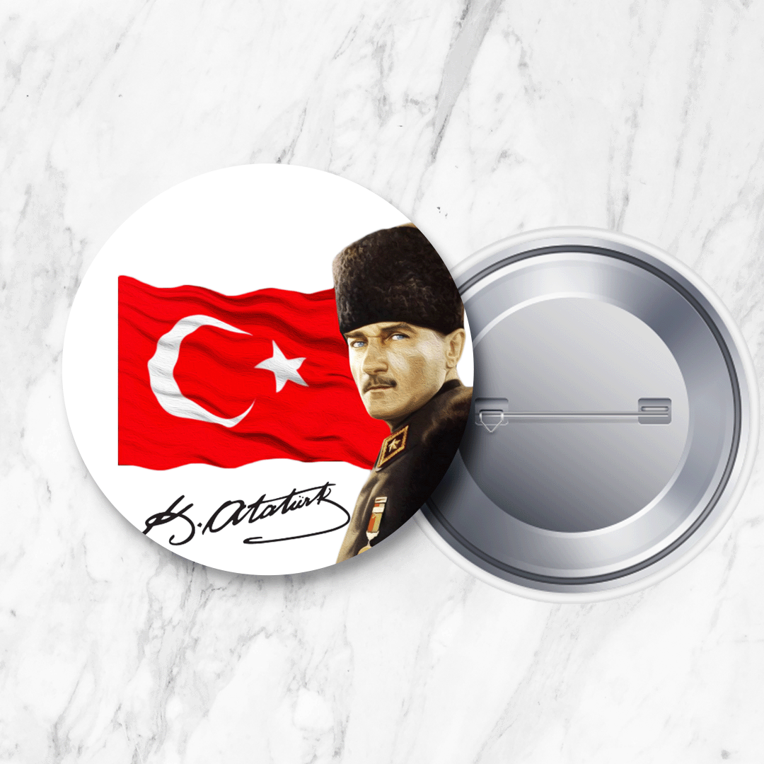 Atatürk İğneli Yaka Rozeti 58 mm Büyük Boy (Model No: 02)
