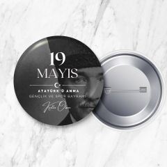 19 Mayıs Atatürk'ü Anma Gençlik ve Spor Bayramı İğneli Yaka Rozeti 58 mm Büyük Boy (Model No: 01)