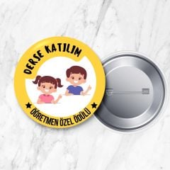 Derse Katılım Öğretmen Özel Ödülü İğneli 58 mm Metal Yaka Rozeti