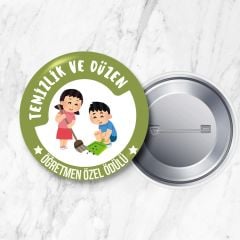 Temizlik ve Düzen Öğretmen Özel Ödülü İğneli 58 mm Metal Yaka Rozeti