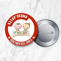 Kitap Okuma Öğretmen Özel Ödülü İğneli 58 mm Metal Yaka Rozeti