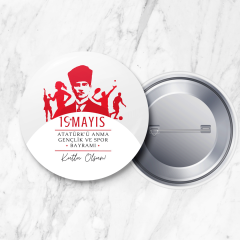 19 Mayıs Atatürk'ü Anma Gençlik ve Spor Bayramı İğneli Yaka Rozeti 58 mm (Model No: 05)