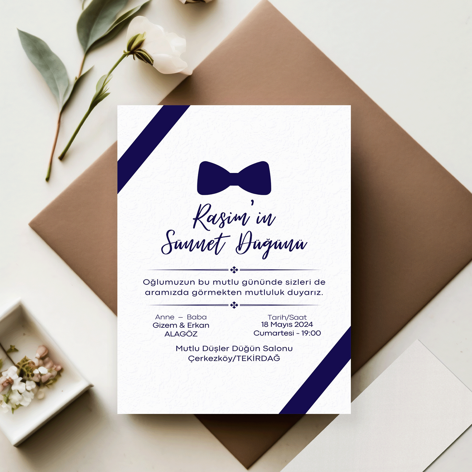 50 Adet Papyon Detaylı Sünnet Davetiyesi (Model No: 03)