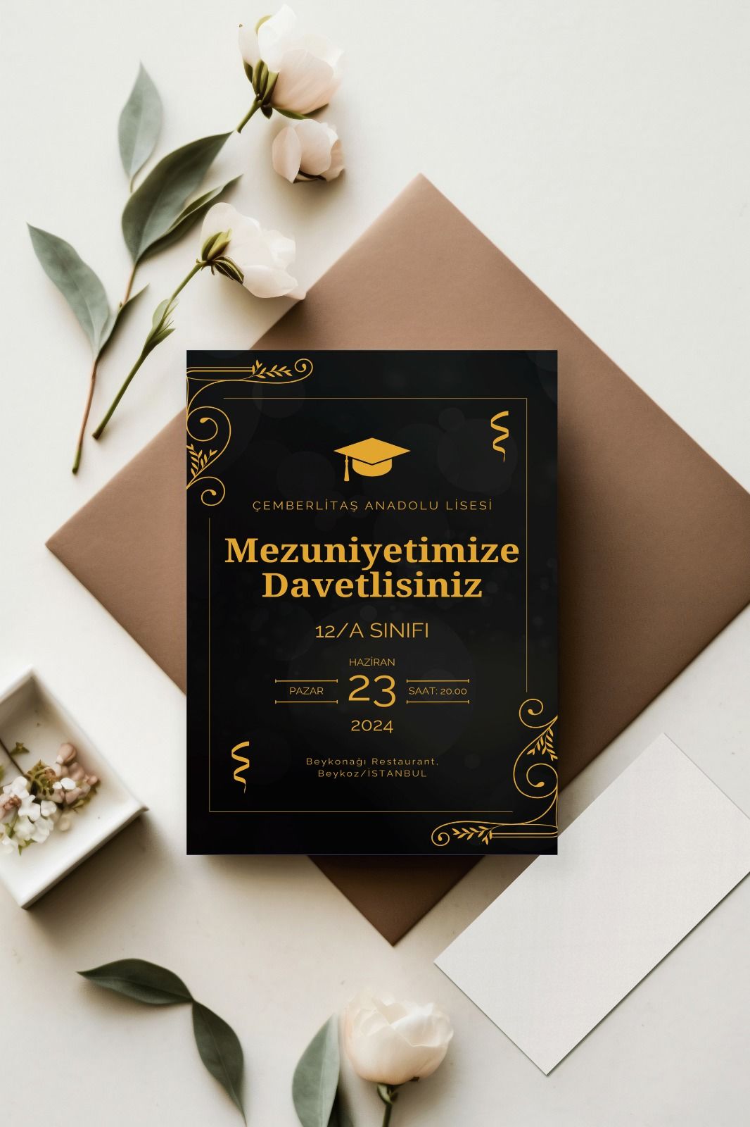 50 Adet Lüks Çerçeve Detaylı Mezuniyet Davetiyesi (Model No: 05)
