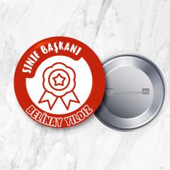 İsme Özel Sınıf Başkanı Metal Yaka Rozeti 58 mm