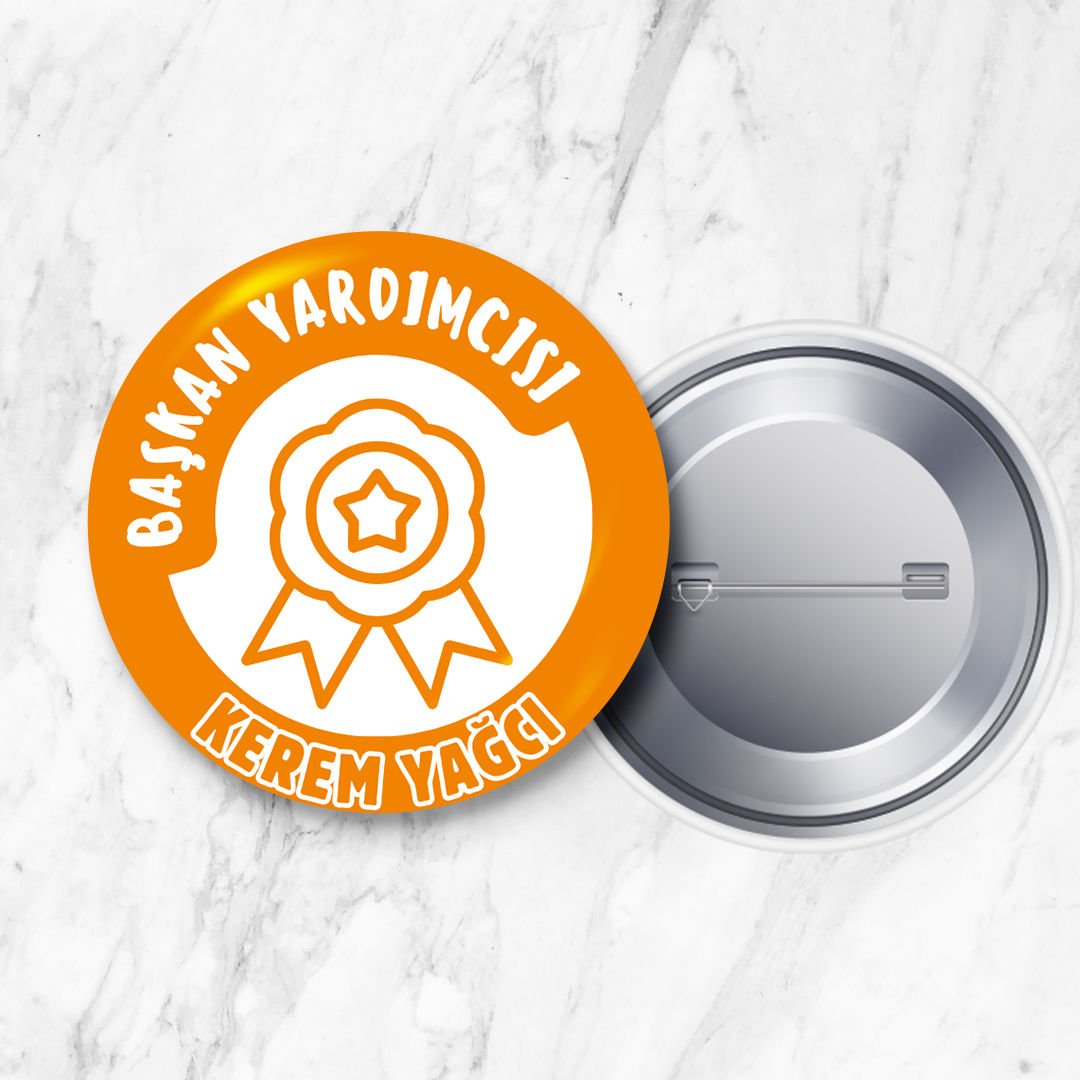İsme Özel Sınıf Başkan Yardımcısı Metal Yaka Rozeti 58 mm