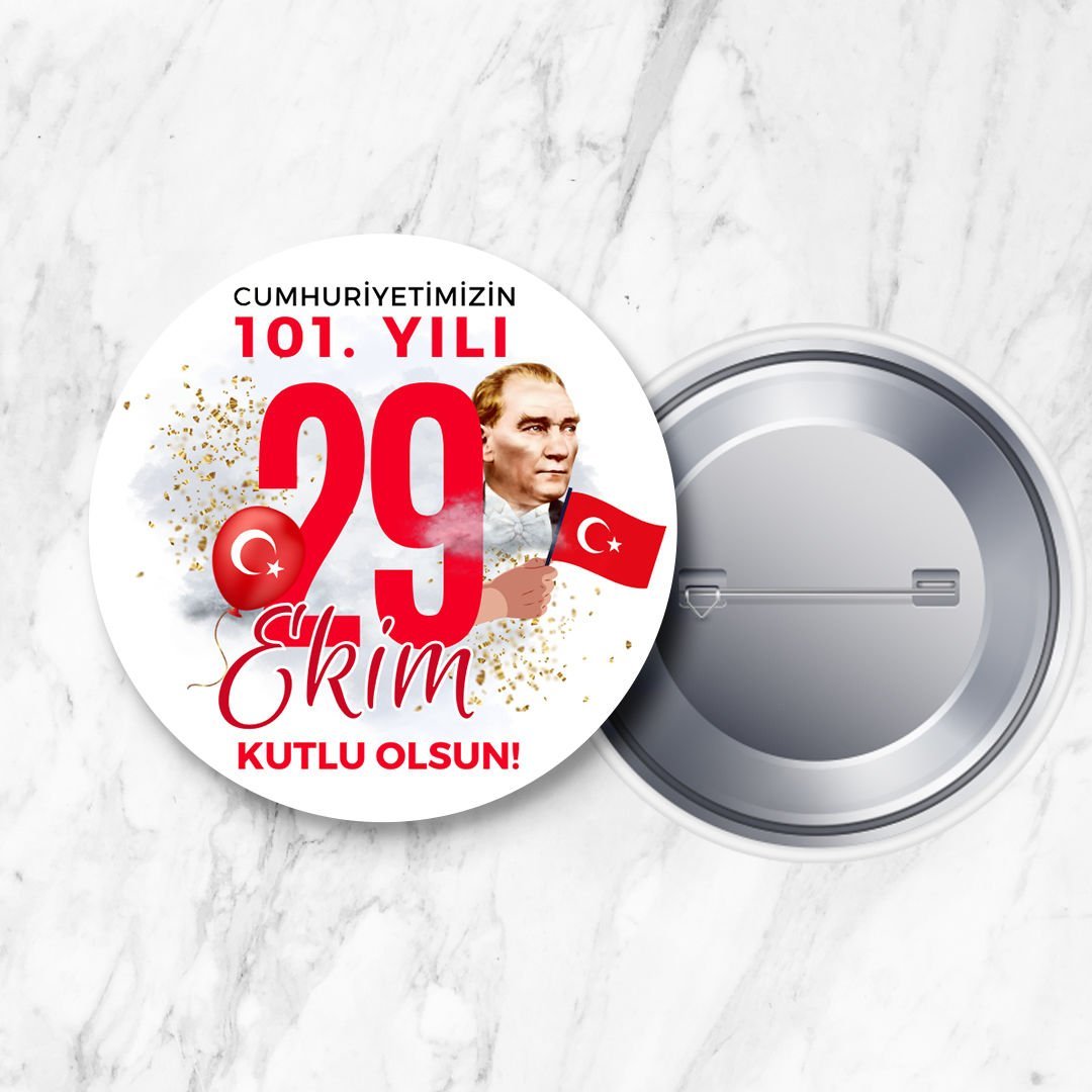 29 Ekim Cumhuriyet Bayramı 101. Yıl Özel İğneli Yaka Rozeti 58 mm (Model No: 07)