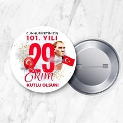 29 Ekim Cumhuriyet Bayramı 101. Yıl Özel İğneli Yaka Rozeti 58 mm (Model No: 07)