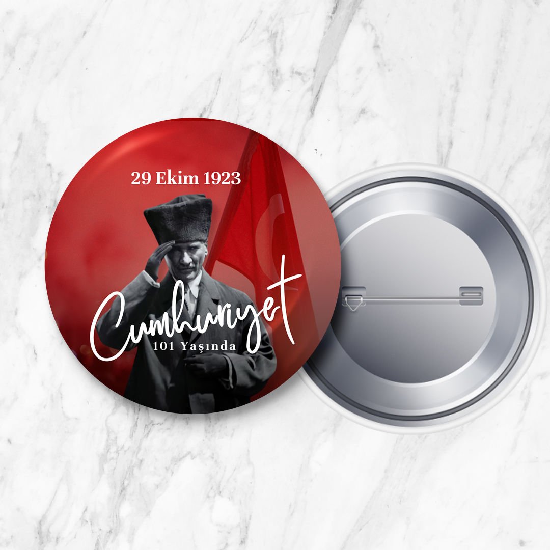 29 Ekim Cumhuriyet Bayramı 101. Yıl Özel İğneli Yaka Rozeti 58 mm (Model No: 08)