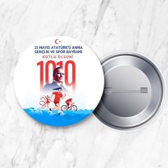 19 Mayıs Atatürk'ü Anma Gençlik ve Spor Bayramı İğneli Yaka Rozeti 58 mm (Model No: 07)