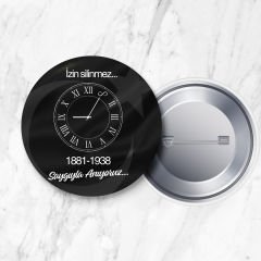 Saat Detaylı 10 Kasım Atatürk'ü Anma İğneli Yaka Rozeti 58 mm