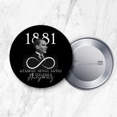 1881 ve Sonsuzluk Detaylı 10 Kasım Atatürk'ü Anma İğneli Yaka Rozeti 58 mm