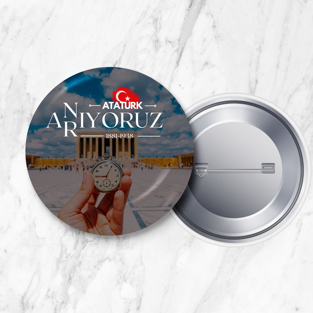 Anıyoruz Arıyoruz Detaylı 10 Kasım Atatürk'ü Anma İğneli Yaka Rozeti 58 mm