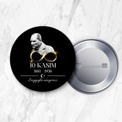 Gold Sonsuzluk Detaylı 10 Kasım Atatürk'ü Anma İğneli Yaka Rozeti 58 mm