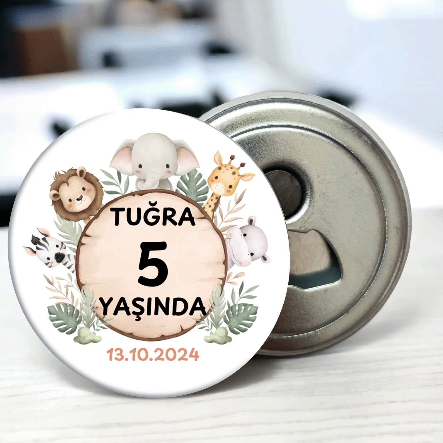 Safari Sevimli Hayvanlar Temalı Doğum Günü Hediyeliği 58 mm Buzdolabına Yapışabilen Açacak Magnet