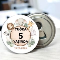 Safari Sevimli Hayvanlar Temalı Doğum Günü Hediyeliği 58 mm Buzdolabına Yapışabilen Açacak Magnet