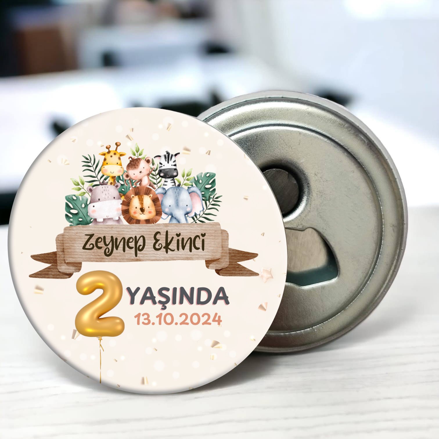 Sevimli Hayvanlar Temalı Doğum Günü Hediyeliği 58 mm Buzdolabına Yapışabilen Açacak Magnet