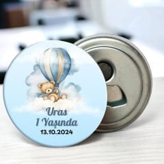 Uçan Balon Ayıcık Temalı Doğum Günü Hediyeliği 58 mm Buzdolabına Yapışabilen Açacak Magnet