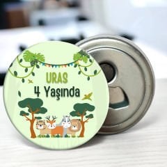 Safari Orman Temalı Doğum Günü Hediyeliği 58 mm Buzdolabına Yapışabilen Açacak Magnet