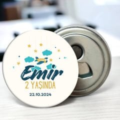 Uçak ve Bulut Temalı Doğum Günü Hediyeliği 58 mm Buzdolabına Yapışabilen Açacak Magnet