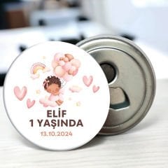Kalpli Uçan Balonlu Doğum Günü Hediyeliği 58 mm Buzdolabına Yapışabilen Açacak Magnet