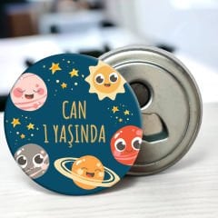 Gezegenler Temalı Doğum Günü Hediyeliği 58 mm Buzdolabına Yapışabilen Açacak Magnet