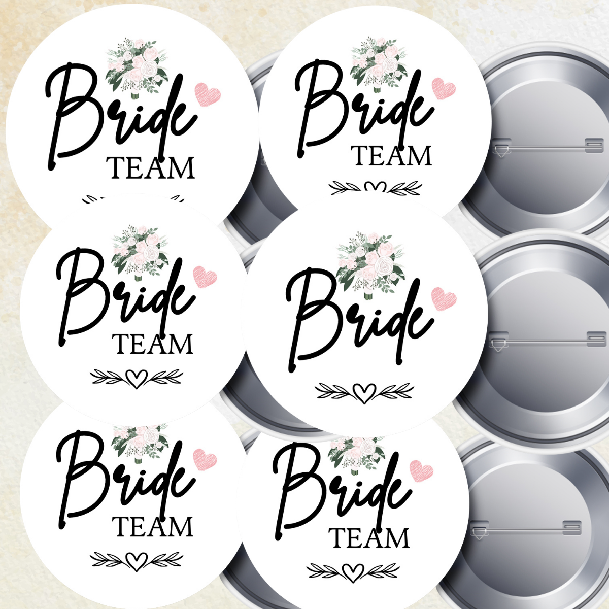 6 Adet Bride ve Team Bride Nedime İğneli Yaka Rozeti Takımı 58 mm (Model No: 01)