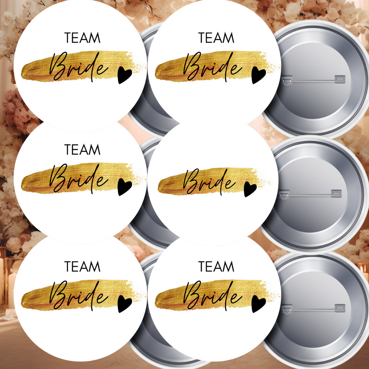 6 Adet Bride ve Team Bride Nedime İğneli Yaka Rozeti Takımı 58 mm (Model No: 02)