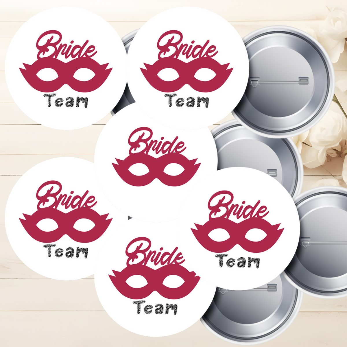 6 Adet Gözlük Detaylı Bride ve Team Bride Nedime İğneli Yaka Rozeti Takımı 58 mm (Model No: 03)