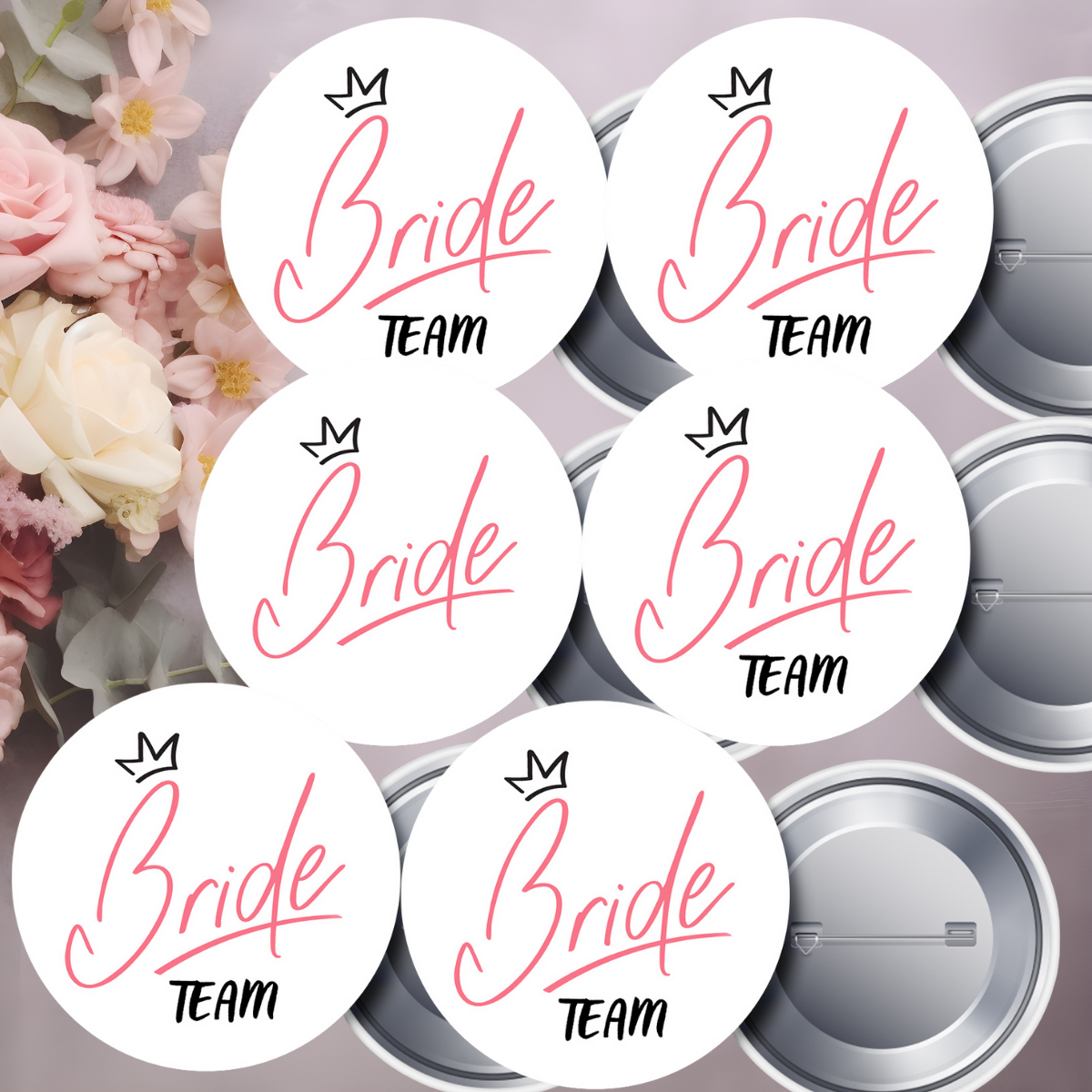 6 Adet Bride ve Team Bride Nedime İğneli Yaka Rozeti Takımı 58 mm (Model No: 04)