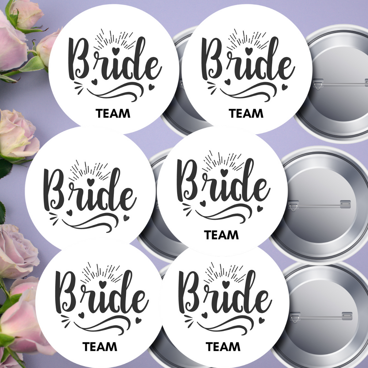 6 Adet Bride ve Team Bride Nedime İğneli Yaka Rozeti Takımı 58 mm (Model No: 05)