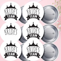6 Adet Taç Detaylı Bride ve Team Bride Nedime İğneli Yaka Rozeti Takımı 58 mm (Model No: 06)