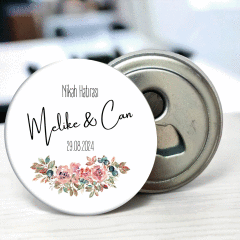 Altta Çiçek Detaylı Açacaklı Buzdolabı Magneti Düğün Hediyeliği (Model No: 02) Sadece Magnet (Jelatinli)